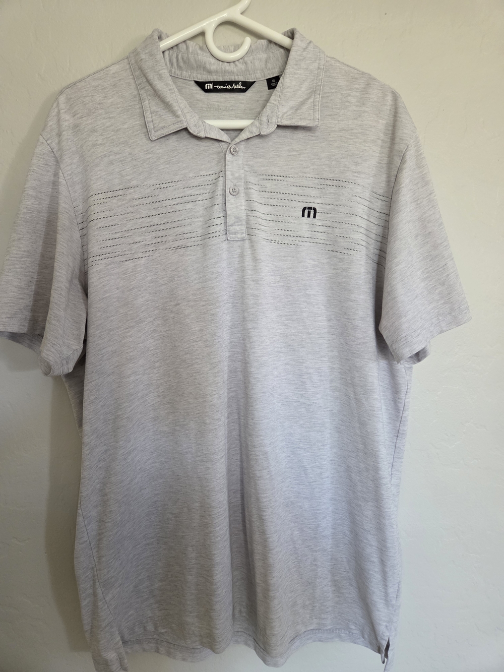 Travis Mathew Men's Heather Gray Polo with Linear Chest Detail